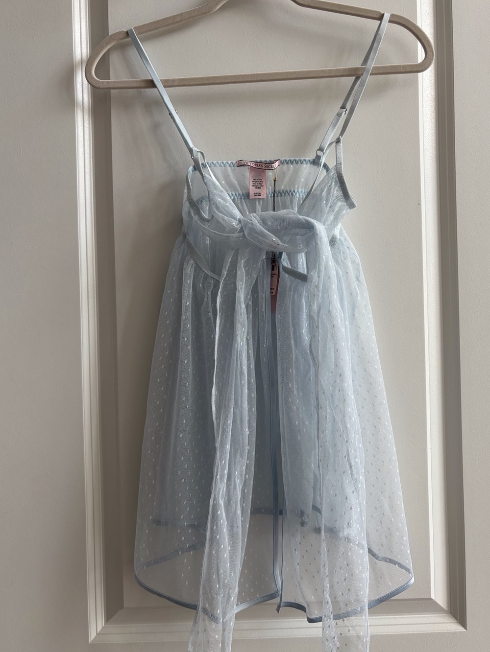 NWT Victoria's Secret Pale Blue Sheer Dotted Tie-Front Babydoll Set